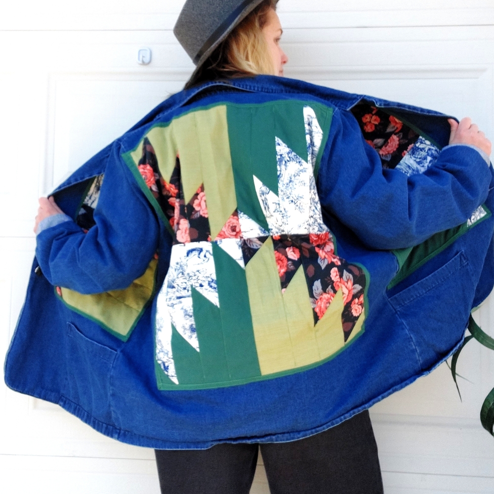 Upcycled Chic Patchwork Denim Jacket Oversized Co… - image 7